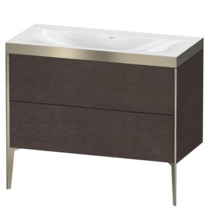 XViu Duravit vasque XV4711NB172P 100x48cm, 2 coulissants, sans trou pour robinet, champagne mat, Cadres P, chêne foncé brossé