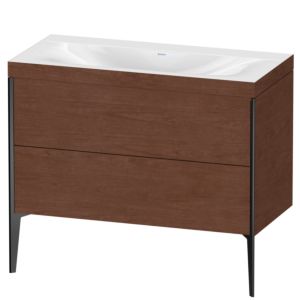 XViu Duravit vasque XV4711NB213C 100x48cm, 2 coulissants, sans trou pour robinet, noir mat, Cadres C, noyer américain
