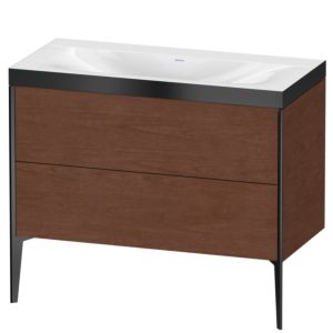 XViu Duravit vasque XV4711NB213P 100x48cm, 2 coulissants, sans trou pour robinet, noir mat, Cadres P, noyer américain
