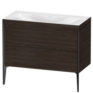 XViu Duravit vasque XV4711NB269C 100x48cm, 2 coulissants, sans trou pour robinetterie, noir mat, Cadres C, noyer brossé