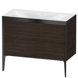 XViu Duravit vasque XV4711NB269P 100x48cm, 2 coulissants, sans trou pour robinet, noir mat, Cadres P, noyer brossé