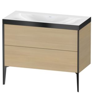 Duravit XViu Waschtisch-Unterschrank XV4711NB271P 100x48cm, 2 Auszüge, ohne Hahnloch, schwarz matt, Rahmen P, mediterrane eiche