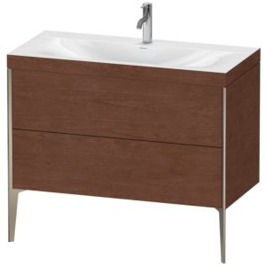 Duravit XViu Table de toilette XV4711OB113C 100x48cm, 2 2000 - out, Match2 trou de coulée, champagne mat, Cadres C, Noyer d&#39; Amérique