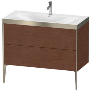 Duravit XViu Table de toilette XV4711OB113P 100x48cm, 2 2000 - out, Match2 trou de coulée, champagne mat, Cadres P, noyer d&#39; Amérique