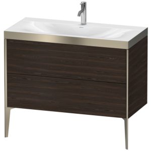 Duravit XViu vanity unit XV4711OB169P 100x48cm, 2 2000 outs, match2 tap hole, matt champagne, Rahmen P, brushed walnut