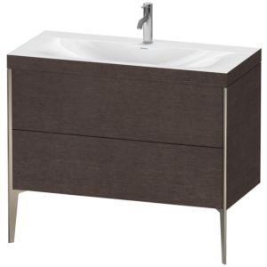 Duravit XViu Table de toilette XV4711OB172C 100x48cm, 2 2000 - out, Match2 trou de coulée, champagne mat, Cadres C, brossé chêne foncé