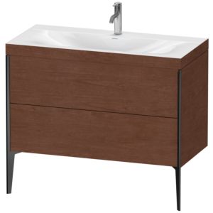 Duravit XViu Table de toilette XV4711OB213C 100x48cm, 2 2000 - out, Match2 trou de coulée, noir mat, Cadres C, Noyer d&#39; Amérique