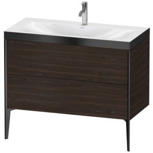 Duravit XViu Table de toilette XV4711OB269P 100x48cm, 2 2000 - out, Match2 trou de coulée, noir mat, Cadres P, noyer satiné