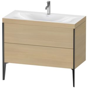 Duravit XViu vanity unit XV4711OB271C 100x48cm, 2 2000 outs, match2 tap hole, matt black, Rahmen C, Mediterranean oak