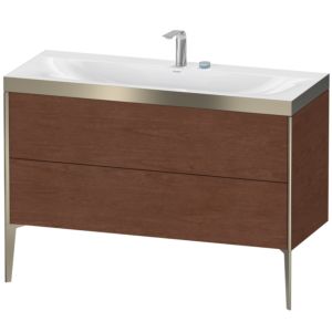 XViu Duravit vasque XV4712EB113P 120x48cm, 2 tiroirs, 2 trous pour robinetterie, champagne mat, Cadres P, noyer américain