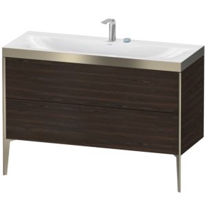 XViu Duravit vasque XV4712EB169P 120x48cm, 2 tiroirs, 2 trous pour robinetterie, champagne mat, Cadres P, noyer brossé