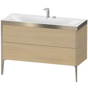 XViu Duravit vasque XV4712EB171P 120x48cm, 2 tiroirs, 2 trous pour robinetterie, champagne mat, Cadres P, chêne méditerranéen