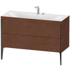 XViu Duravit vasque XV4712EB213C 120x48cm, 2 tiroirs, 2 trous pour robinetterie, noir mat, Cadres C, noyer américain