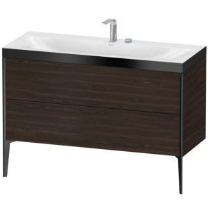 XViu Duravit vasque XV4712EB269P 120x48cm, 2 tiroirs, 2 trous pour robinetterie, noir mat, Cadres P, noyer brossé