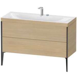 XViu Duravit vasque XV4712EB271C 120x48cm, 2 tiroirs, 2 trous pour robinetterie, noir mat, Cadres C, chêne méditerranéen