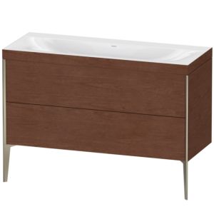 Duravit XViu vanity unit XV4712NB113C 120x48cm, 2 drawers, without tap hole, matt champagne, Rahmen C, American walnut
