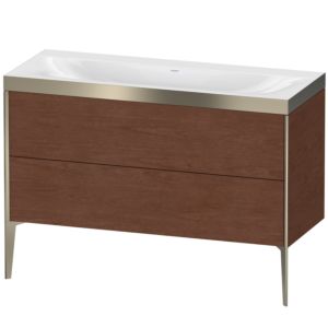 XViu Duravit vasque XV4712NB113P 120x48cm, 2 tiroirs, sans trou pour robinet, champagne mat, Cadres P, noyer américain
