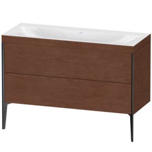 XViu Duravit vasque XV4712NB213C 120x48cm, 2 tiroirs, sans trou pour robinet, noir mat, Cadres C, noyer américain