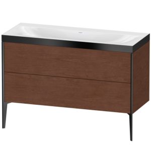 XViu Duravit vasque XV4712NB213P 120x48cm, 2 tiroirs, sans trou pour robinet, noir mat, Cadres P, noyer américain