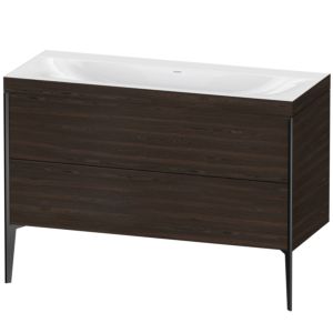 XViu Duravit vasque XV4712NB269C 120x48cm, 2 tiroirs, sans trou pour robinet, noir mat, Cadres C, noyer brossé