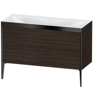 Duravit XViu Waschtisch-Unterschrank XV4712NB269P 120x48cm, 2 Schubkästen, ohne Hahnloch, schwarz matt, Rahmen P, nussbaum gebürstet