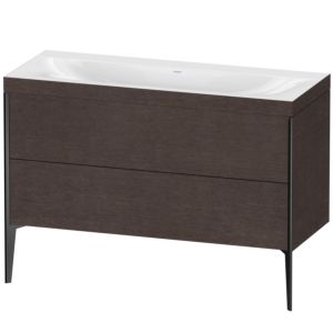 XViu Duravit vasque XV4712NB272C 120x48cm, 2 tiroirs, sans trou pour robinet, noir mat, Cadres C, chêne foncé brossé