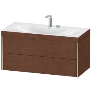 XViu Duravit vasque XV4616EB113C 100x48cm, 2 tiroirs, 2 trous pour robinetterie, champagne mat, Cadres C, noyer américain