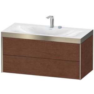 Duravit XViu vanity unit XV4616EB113P 100x48cm, 2 drawers, 2 tap holes, matt champagne, Rahmen P, American walnut