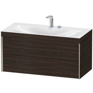 Duravit XViu vanity unit XV4616EB169C 100x48cm, 2 drawers, 2 tap holes, matt champagne, Rahmen C, brushed walnut