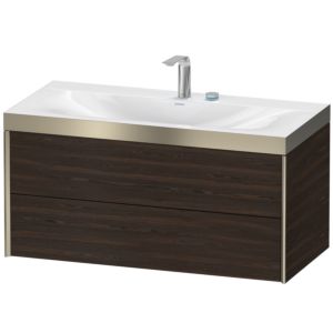 XViu Duravit vasque XV4616EB169P 100x48cm, 2 tiroirs, 2 trous pour robinetterie, champagne mat, Cadres P, noyer brossé