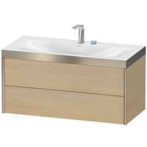 Duravit XViu Waschtisch-Unterschrank XV4616EB171P 100x48cm, 2 Schubkästen, 2 Hahnlöcher, champagner matt, Rahmen P, mediterrane eiche