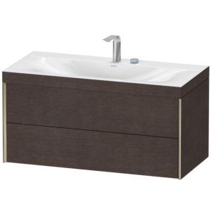 XViu Duravit vasque XV4616EB172C 100x48cm, 2 tiroirs, 2 trous pour robinetterie, champagne mat, Cadres C, chêne foncé brossé