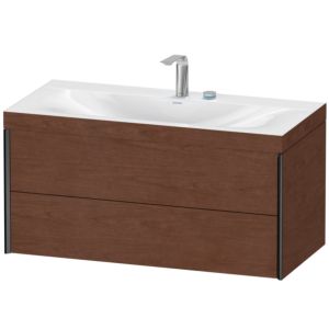 Duravit XViu vanity unit XV4616EB213C 100x48cm, 2 drawers, 2 tap holes, matt black, Rahmen C, American walnut