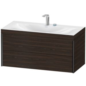 XViu Duravit vasque XV4616EB269C 100x48cm, 2 tiroirs, 2 trous pour robinetterie, noir mat, Cadres C, noyer brossé