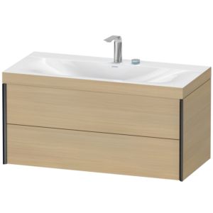 XViu Duravit vasque XV4616EB271C 100x48cm, 2 tiroirs, 2 trous pour robinetterie, noir mat, Cadres C, chêne méditerranéen