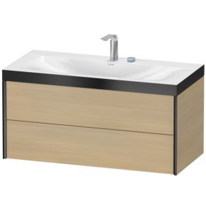 Duravit XViu Waschtisch-Unterschrank XV4616EB271P 100x48cm, 2 Schubkästen, 2 Hahnlöcher, schwarz matt, Rahmen P, mediterrane eiche