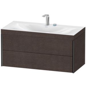 XViu Duravit vasque XV4616EB272C 100x48cm, 2 tiroirs, 2 trous pour robinetterie, noir mat, Cadres C, chêne foncé brossé