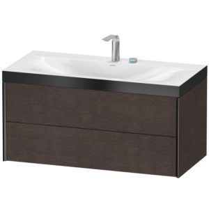 XViu Duravit vasque XV4616EB272P 100x48cm, 2 tiroirs, 2 trous pour robinetterie, noir mat, Cadres P, chêne foncé brossé