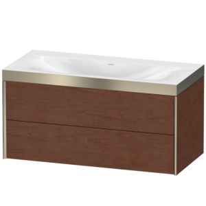 XViu Duravit vasque XV4616NB113P 100x48cm, 2 tiroirs, sans trou pour robinet, champagne mat, Cadres P, noyer américain