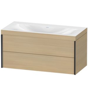 XViu Duravit vasque XV4616NB271C 100x48cm, 2 tiroirs, sans trou pour robinet, noir mat, Cadres C, chêne méditerranéen