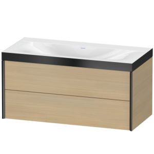 XViu Duravit vasque XV4616NB271P 100x48cm, 2 tiroirs, sans trou pour robinet, noir mat, Cadres P, chêne méditerranéen