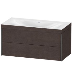 XViu Duravit vasque XV4616NB272C 100x48cm, 2 tiroirs, sans trou pour robinet, noir mat, Cadres C, chêne foncé brossé