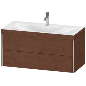 Duravit XViu vanity unit XV4616OB113C 100x48cm, 2 drawers, 2000 tap hole, matt champagne, Rahmen C, American walnut