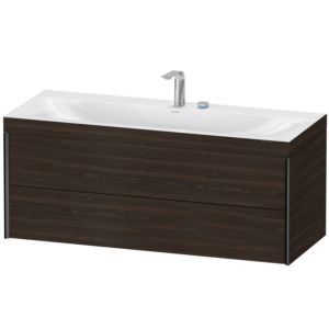 XViu Duravit vasque XV4617EB269C 120x48cm, 2 tiroirs, 2 trous pour robinetterie, noir mat, Cadres C, noyer brossé