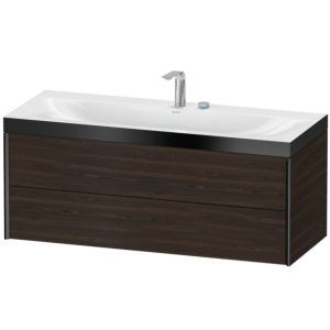 XViu Duravit vasque XV4617EB269P 120x48cm, 2 tiroirs, 2 trous pour robinetterie, noir mat, Cadres P, noyer brossé