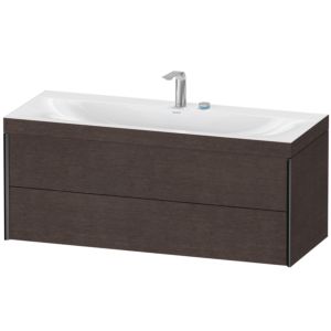 XViu Duravit vasque XV4617EB272C 120x48cm, 2 tiroirs, 2 trous pour robinetterie, noir mat, Cadres C, chêne foncé brossé