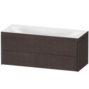 XViu Duravit vasque XV4617NB272C 120x48cm, 2 tiroirs, sans trou pour robinet, noir mat, Cadres C, chêne foncé brossé