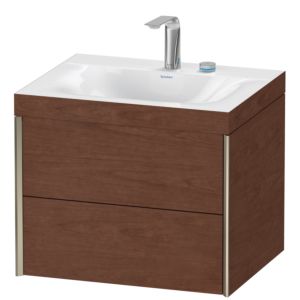 Duravit XViu vanity unit XV4614EB113C 60x48cm, 2 drawers, 2 tap holes, matt champagne, Rahmen C, American walnut