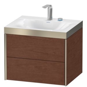 Duravit XViu vanity unit XV4614EB113P 60x48cm, 2 drawers, 2 tap holes, matt champagne, Rahmen P, American walnut
