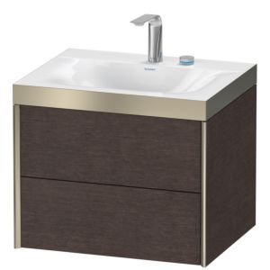 XViu Duravit vasque XV4614EB172P 60x48cm, 2 tiroirs, 2 trous pour robinetterie, champagne mat, Cadres P, chêne foncé brossé